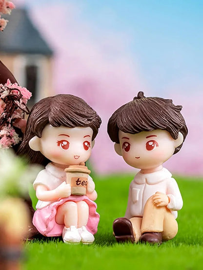 Satyam Kraft 1 Set  Miniature Couple Figurines with Bench Cute Tea Time Resin Dolls