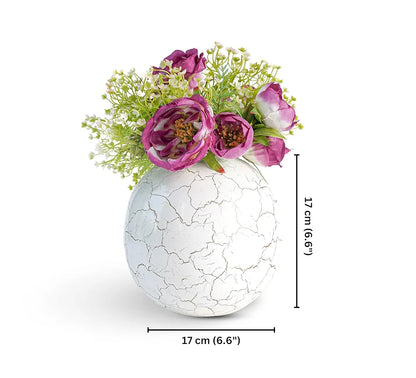 Behoma Metal Ball Vase for Home Decor Off-White Crackled Medium Flowers not Included
