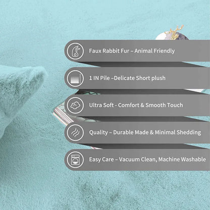 Luxe Home International Carpet Super Soft Anti Skid Rabbit Fur Bathroom Rectangular Mats Colour Turquoise