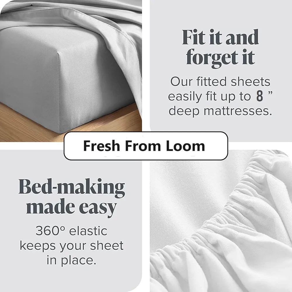Fresh From Loom Glace Cotton Elastic Fitted Bed Sheet Cartoon Printed Dino 144 Tc Multicolor Cream and Blue Double Bed