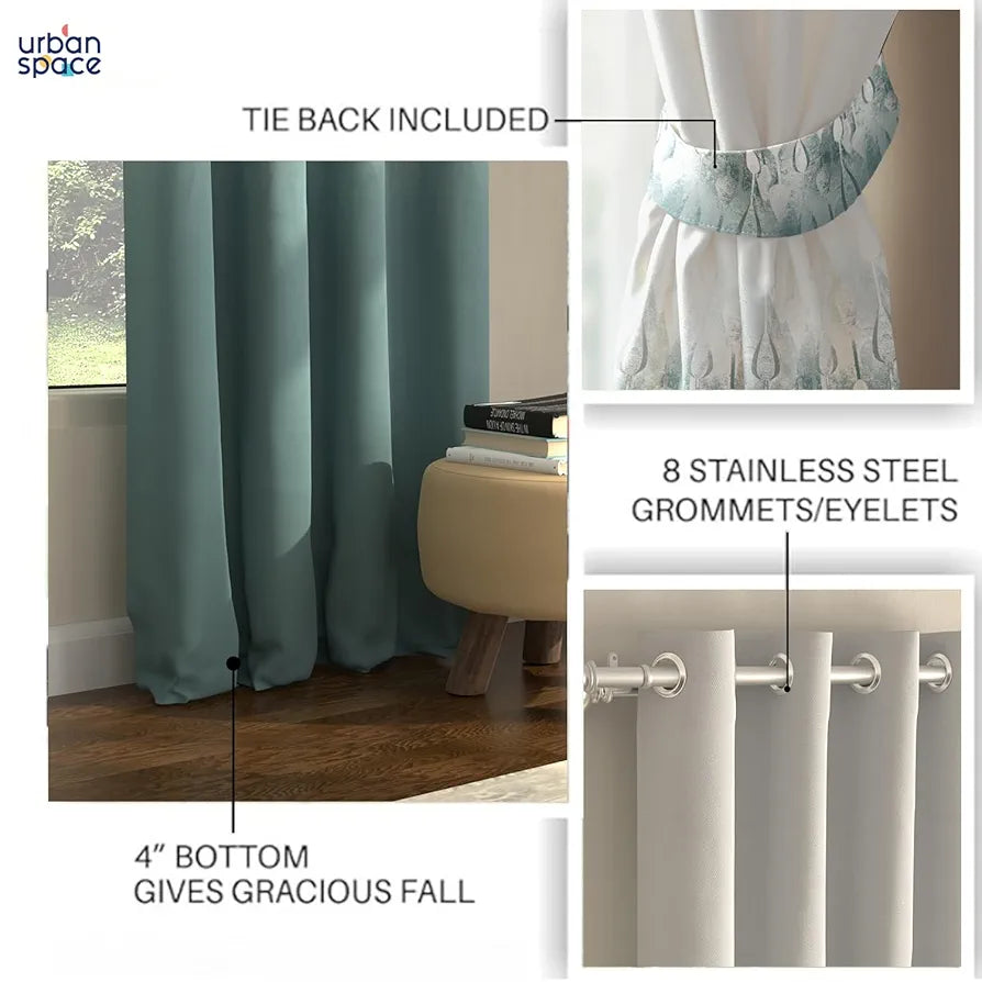 Urban Space Digital Printed Blackout Curtains for Door Bedroom Room Darkening Blackout Kids Decorative Curtains Sea Mist Turquoise