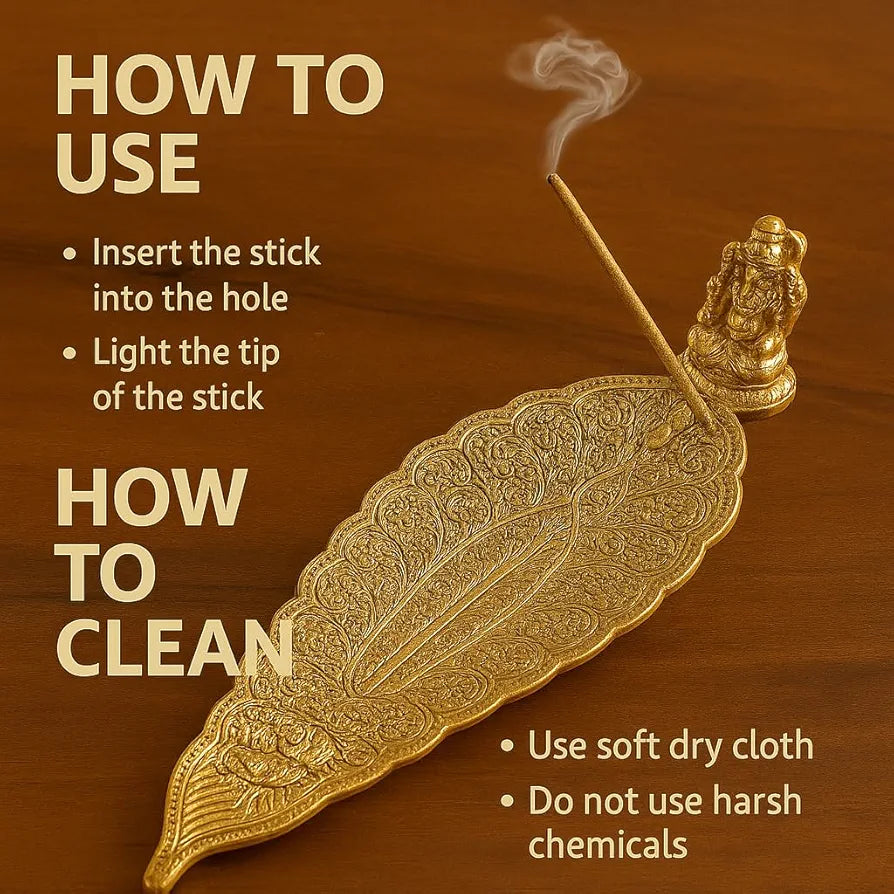 Pure Source India Aluminum Incense Holder & Ash Catcher Agarbatti Stand Featuring Ganesh Figurine Gold