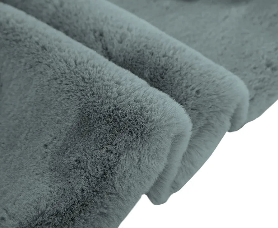 Luxe Home International Ruffle Bath Runner Rabbit Fur 1000 GSM Super Soft Anti Skid Rug for Bedroom 2 X 5 Ft  Colour Grey