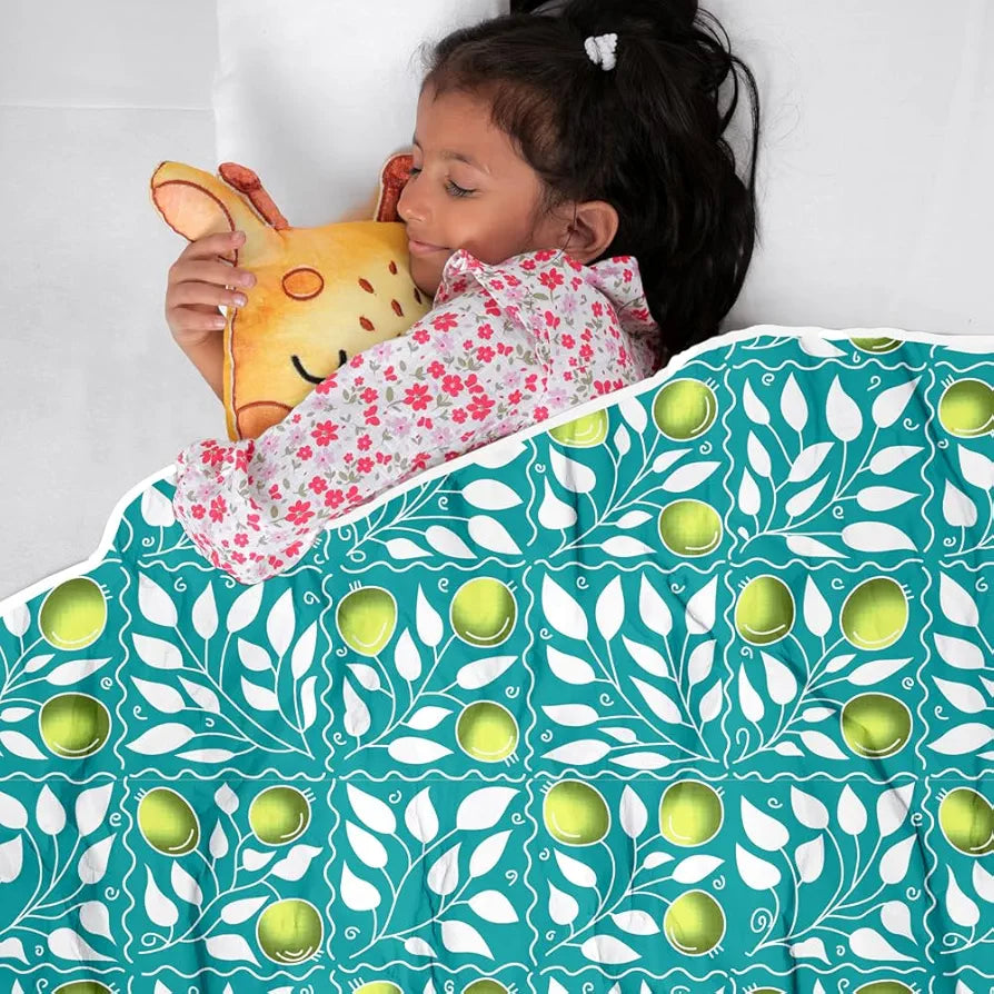 Divine Casa 100% Cotton Toddler Baby Blanket for for 0-4 Years Skin Friendly Swaddle Dohar for Girls and Boys Colour Turquoise and Green