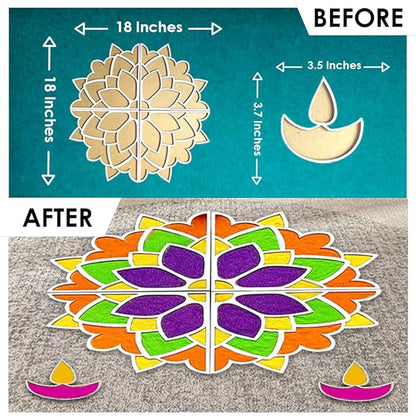 Solobolo Diy Rangoli Mats for Pooja Decoration | 4 Pieces Mdf 18 Inches Lotus Flower Rangoli Stencils for Door Entrance