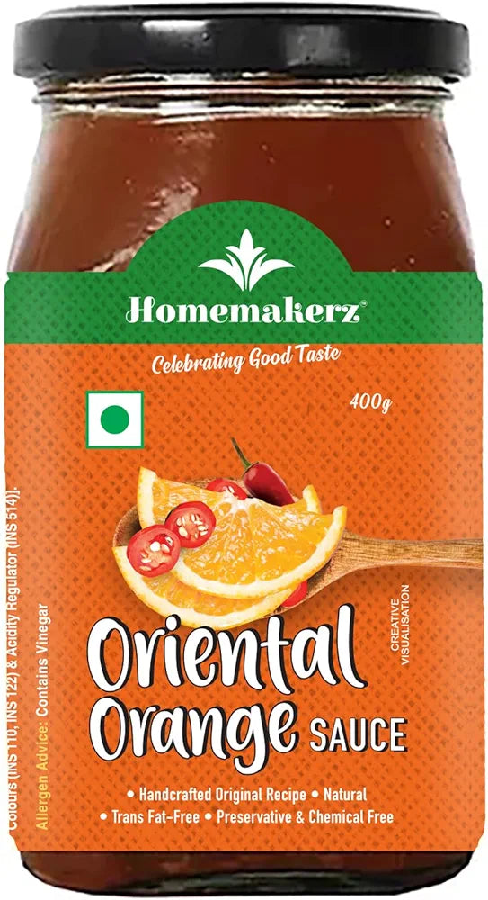 Homemakerz Oriental Orange Sauce - Sweet, Sour & Chilli Sauce - 400 gm - Preservative Free, Chemical Free & Oil Free