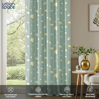 Urban Space Blackout Curtains for Living Room, Gold Foil Printed Luxurious Blackout Decorative Door Curtain 1 Piece Dalmatian Sage Green