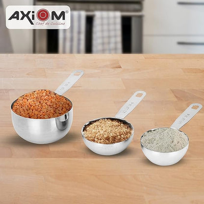 Axiom Stainless Steel Cup and Spoon Set of 6 Pieces 3 Measurement Spoons 3 Measurement Cups