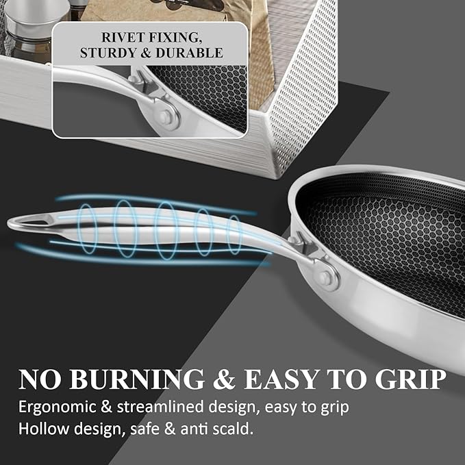 Prabha Tri-Ply Stainless Steel Hexa Cube Fry Pan Non Stick Coating Food-Grade Steel 24cm 1.6L