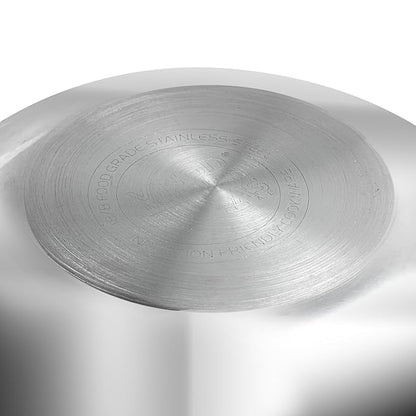 Vinod Platinum Triply Stainless Steel Frypan - 20cm | Deep Skillet Pan with Lid | Rivetted Study Handle | Induction & Gas Base