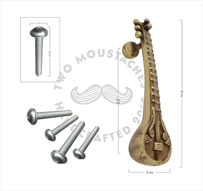Two Moustaches Sitar Design 8 Inches Brass Door Handle Brass