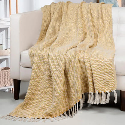 Homadorn All Season Cotton Weaved Throw Blanket Colour Yellow