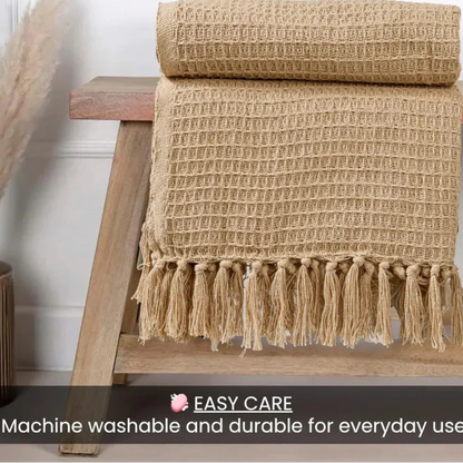 Homadorn Waffle Weave Cotton Throw Blanket  Colour Beige
