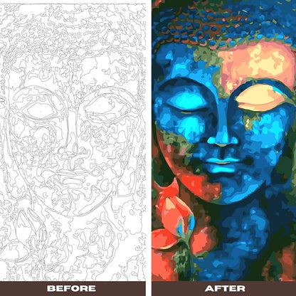 Tulip N Turtle Buddha Diy Acrylic Paint by Number Kit for Adults Beginner Canvas Painting by Number Acrylic Painting