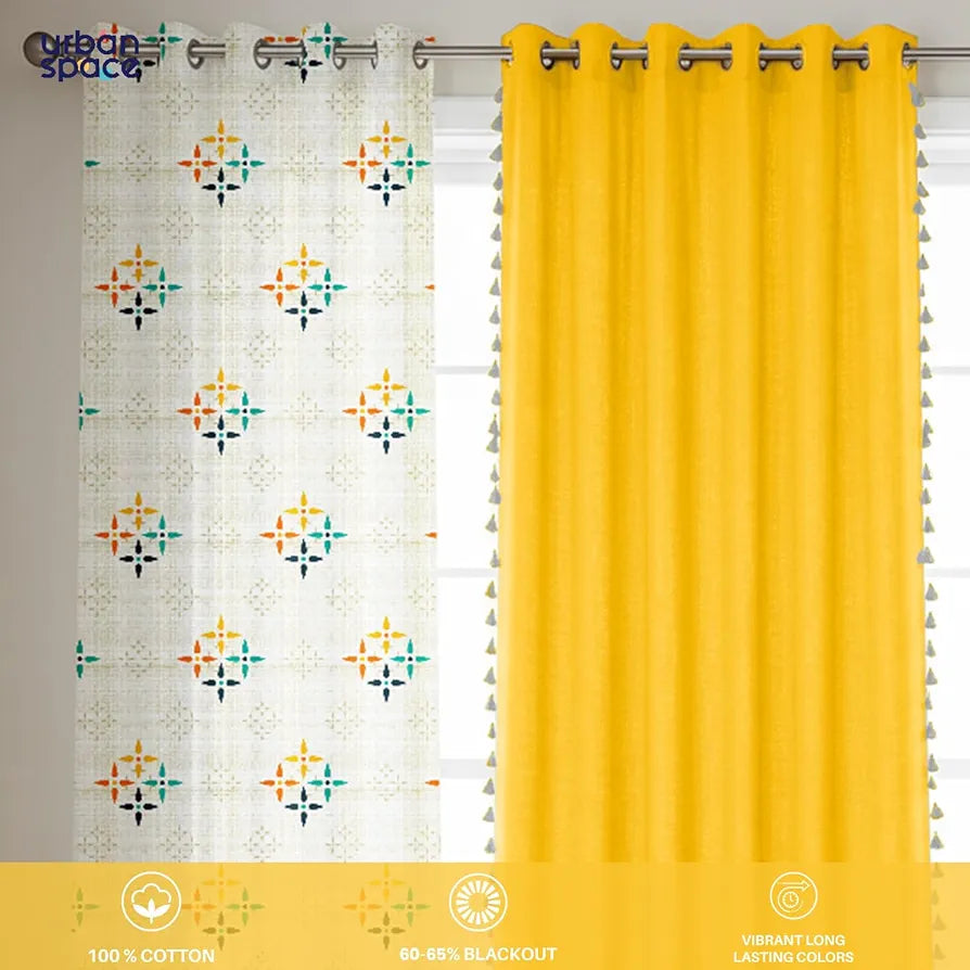 Urban Space Floral Cotton Curtains For Door Combo Set Of 3 Curtains Room Darkening Curtain For Home Decor