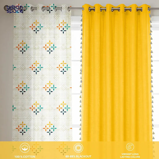 Urban Space Floral Cotton Curtains For Door Combo Set Of 3 Curtains Room Darkening Curtain For Home Decor