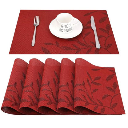 Leeonz Vinyl PVC Easy to Clean Non-Slip Heat Resistant Dining Table Mats Red Set of 4pcs