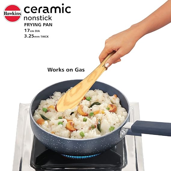 Hawkins Ceramic Nonstick Frying Pan 17 cm Diameter Induction Fry Pan with Glass Lid