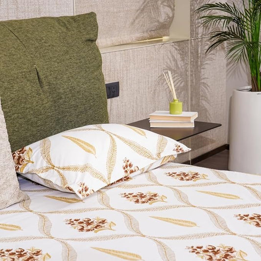 Urban Space Serene Bedsheet for Double Bed 2 Pillow Covers (Colour Floral Moroccan Brown)