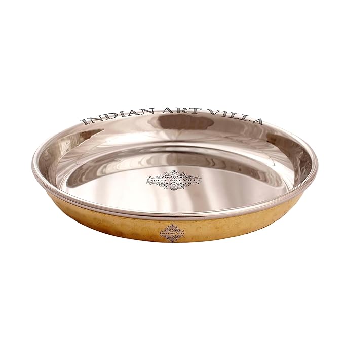 Indian Art Villa Indianartvilla Brass Steel Rice Plate 4.6'' Inch, 2 Pieces