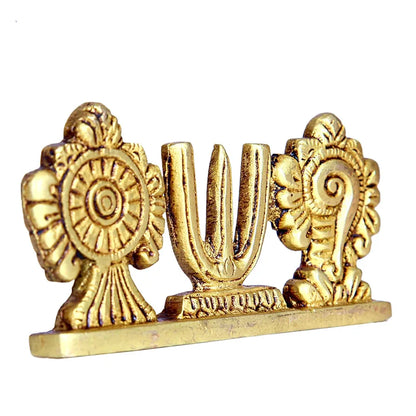 Anciently Vadakalai Shankh Chakra Namah Stand/Vadakalai Thiruman Sangu Chakram Stand, Brass, 5cm Height, Gold Colour, 1 Piece