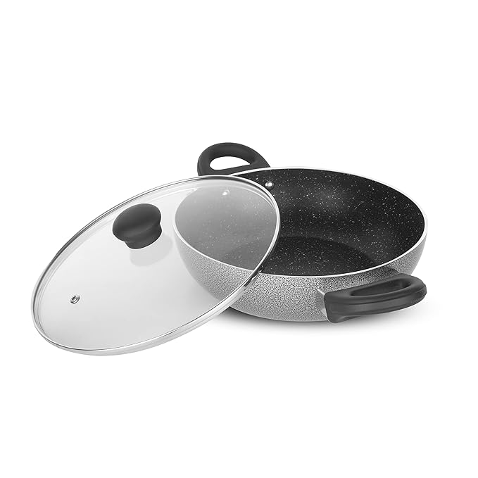 Fackelmann Granite Non- Stick Kadai with Lid 24 cm Grey Colour