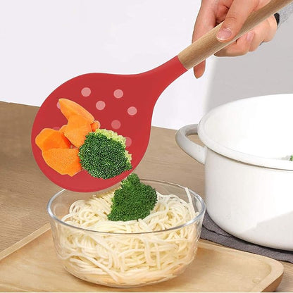 Woodtula Kitchen Silicone Slotted Skimmer with Good Grips Ergonomics Kitchen Cooking Baking Red