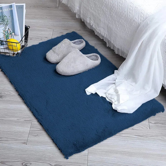 Luxe Home International Ruffle Bath Mat Rabbit Fur 1000 GSM Bathroom Door Rectangular Foot Mats 45X75 Cm Colour Teal