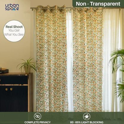 Urban Space Cotton Curtains for Door Set of 2 Curtains with Tieback (Colour Creeper Mustard)