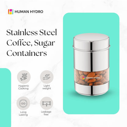 Human Hydro Stainless Steel Storage Container 750ml with Transparent Window Airtight Lid Glossy Finish