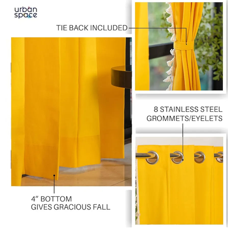 Urban Space Geometric Cotton Curtains For Door Set Of 3 Curtains For Home Decor Ikat Orange & Aura Yellow