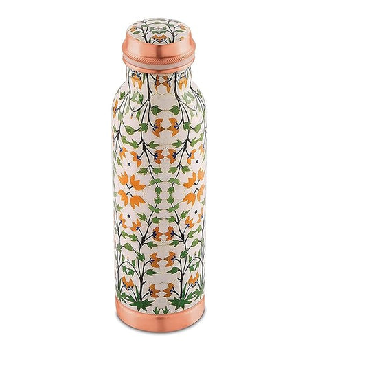 Attro Aarogyam Tatva Floral Designer Joint less Copper Water Bottle 650 ml