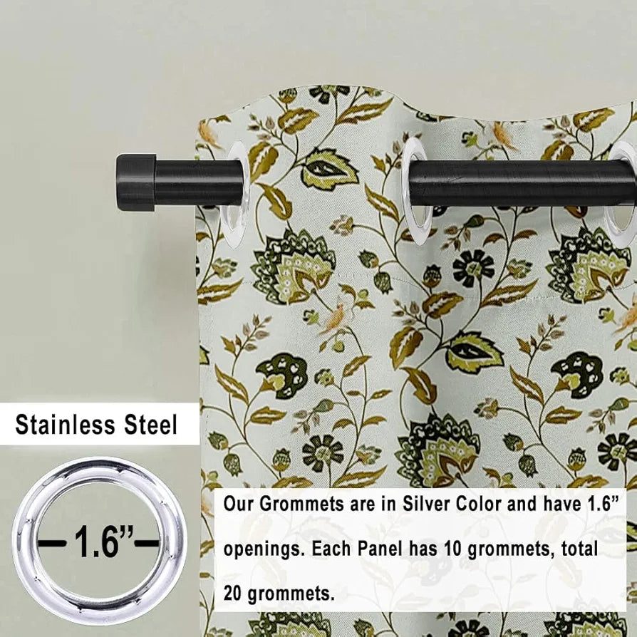 Cloth Fusion Blackout Printed Premium Door Curtains 7 Feet Long Set of 2 Green Flower