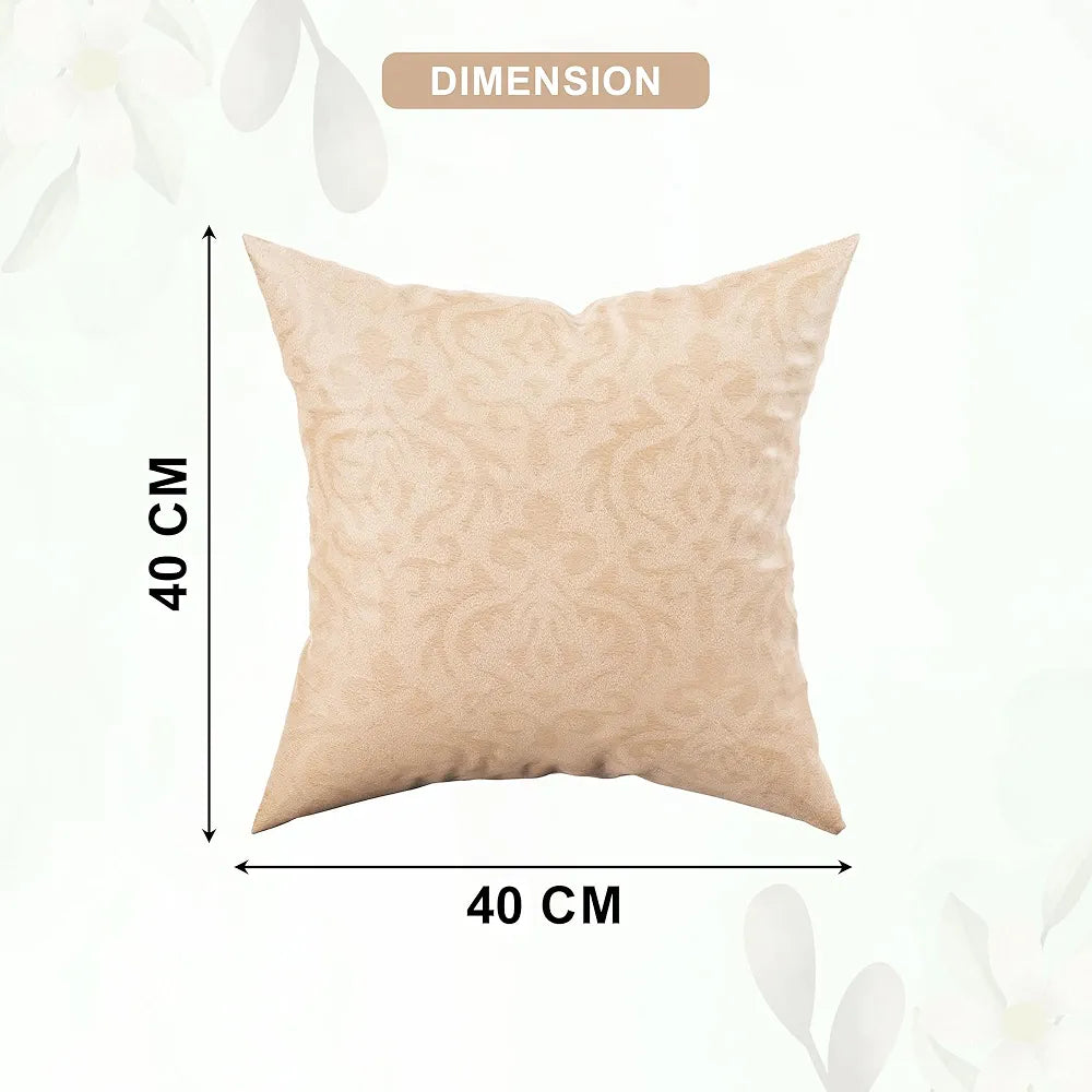 Kuber Industries Set of 5 Washable & Removable Velvet Sofa Pillow Covers with Zip Floral Design Beige