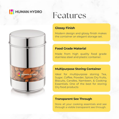 Human Hydro Stainless Steel Storage Containers Set of 5 (750ml Each)