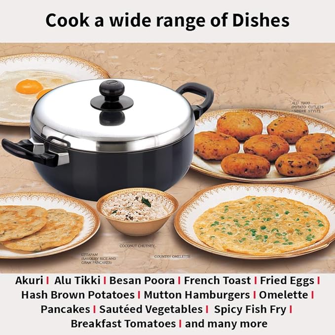 Hawkins Futura Nonstick All Purpose Pan 3L, 22 cm, 3.25 mm with SS Lid (Black)