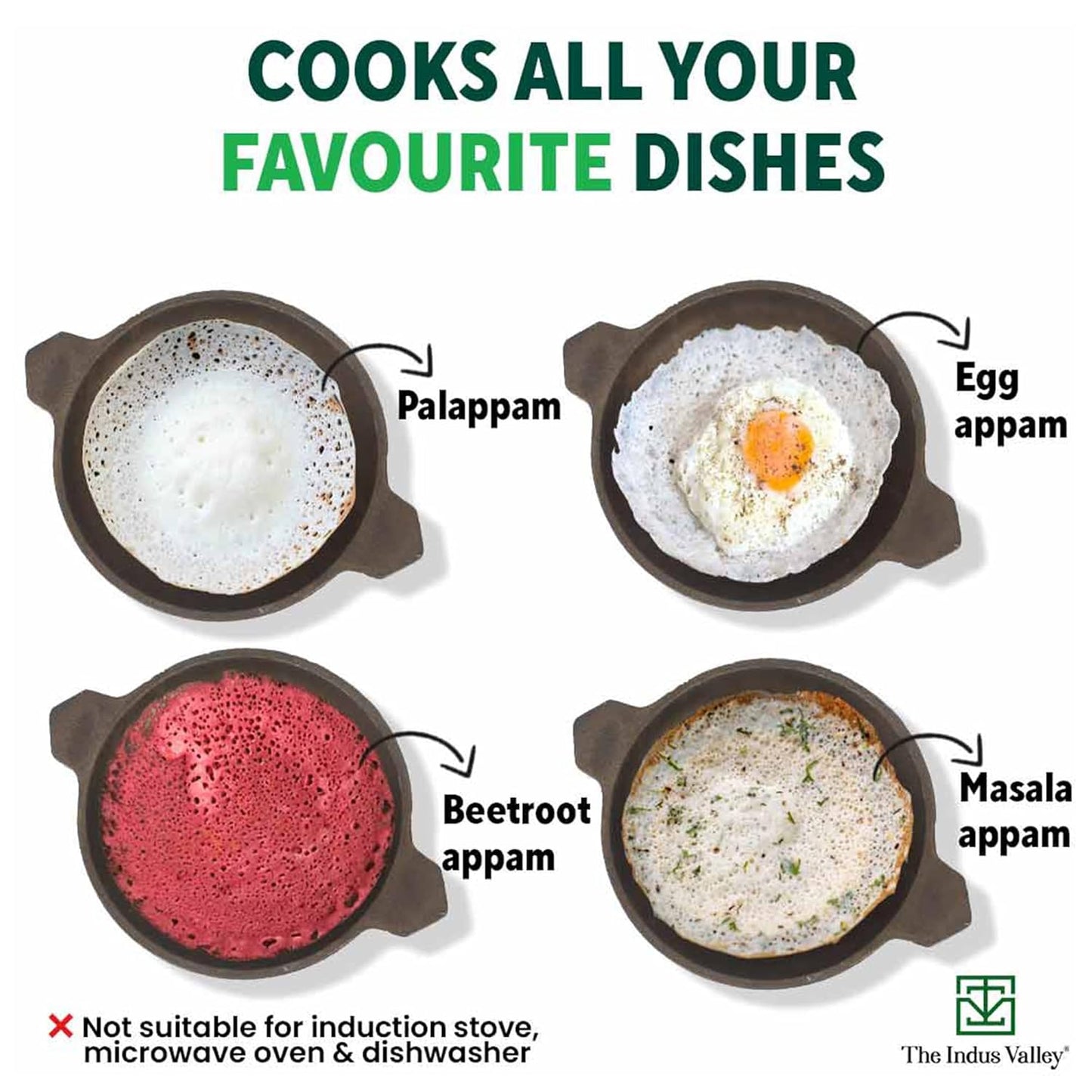 The Indus Valley Pre-seasoned Cast Iron Appam Pan With Glass Lid | Gas Compatible | Nonstick Appam Pan