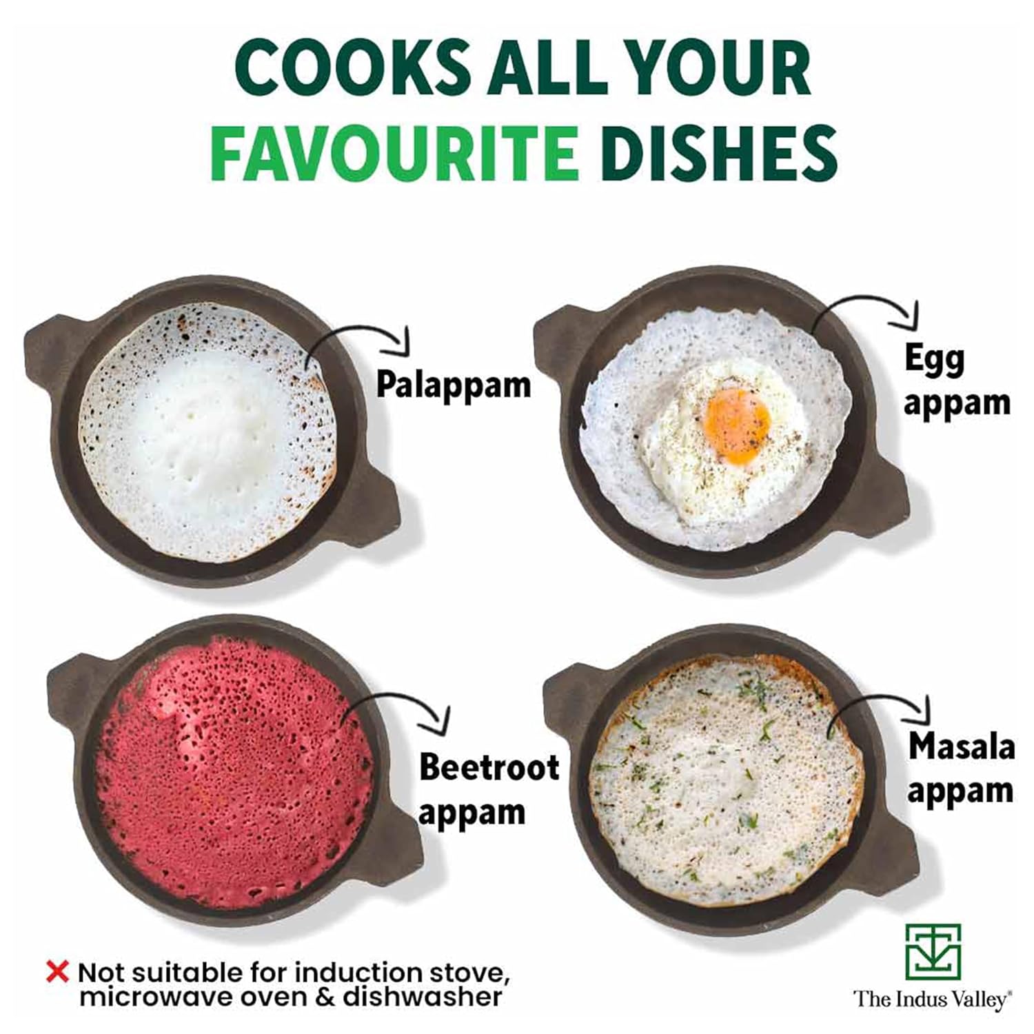 The Indus Valley Pre-seasoned Cast Iron Appam Pan With Glass Lid | Gas Compatible | Nonstick Appam Pan