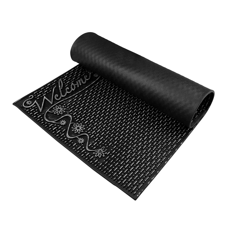 Kuber Industries Door Mat Rubber Mud Trapper Mat Welcome Mat Black & Silver Colour