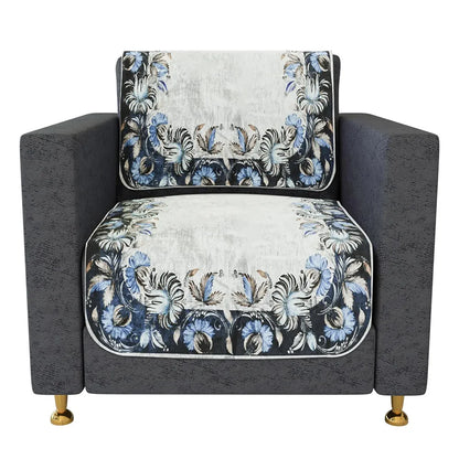 Kuber Industries Sofa Cover Set Blue Digital Flower Sofa Cover 5 Seater Couch Cover Gray