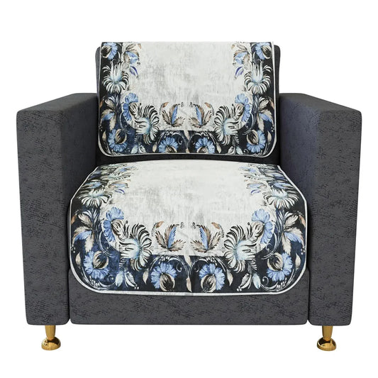 Kuber Industries Sofa Cover Set Blue Digital Flower Sofa Cover 5 Seater Couch Cover Gray