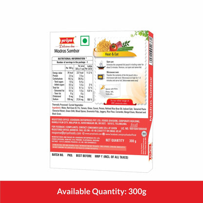 Priya Ready To Eat Madras Sambar - 300 (pack of 2)