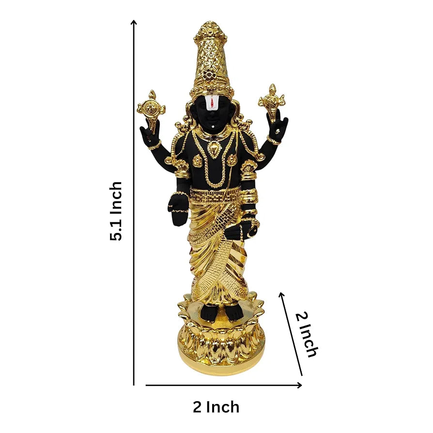 Gold Art India Lord Tirupati Balaji Kamal Gold Plated Black Idol