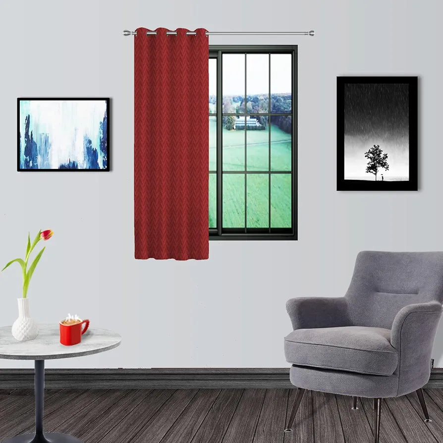 Divine Casa 5 Feet Zig Zag Design Window Curtain Lightweight Colour Maroon Polyester Panel with Metal Grommet Single Piece (Pack of 1)