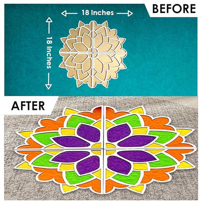 Solobolo Diy Rangoli Mats for Pooja Decoration | 4 Pieces Mdf Lotus Flower Rangoli Stencils for Door Entrance Home Decor