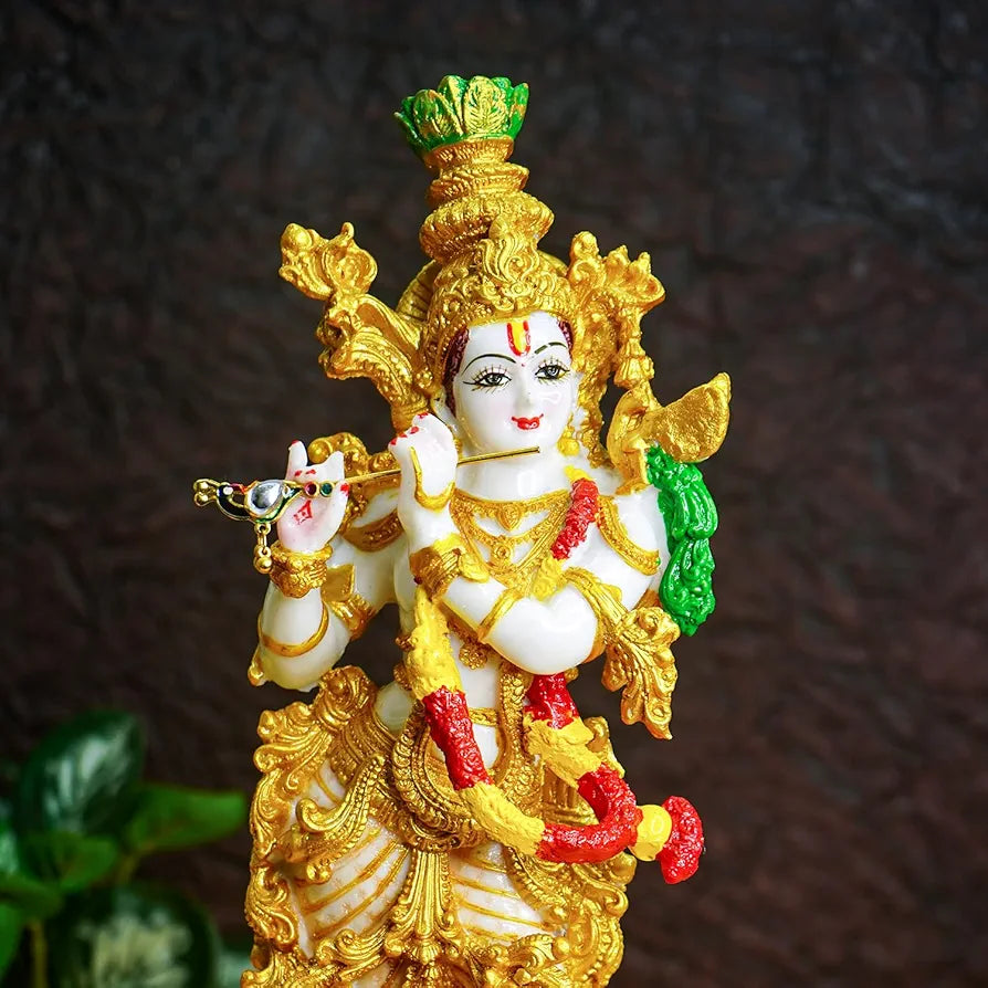 Ekhasa Marble Dust Lord Krishna Idol with Flute Multicolor 1