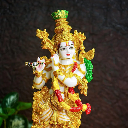 Ekhasa Marble Dust Lord Krishna Idol with Flute Multicolor 1