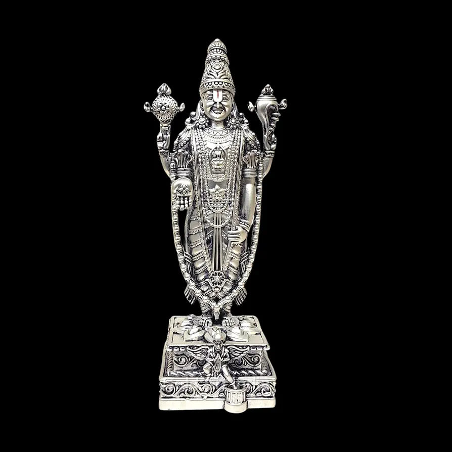 Gold Art India Lord Tirupati Balaji Silver Plated Matte Idol with Garuda