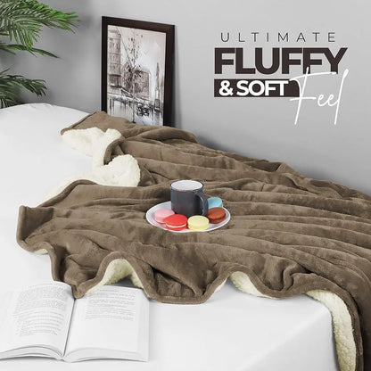 Cloth Fusion Fleece Sherpa Blanket for Winter Double Size Soft King Size Quilt Blanket Golden Beige