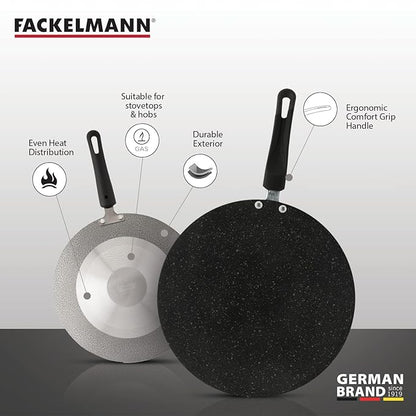 Fackelmann Non-Stick Roti Tawa Concave 28 Cms Diameter 4 mm Aluminium German Brand Black